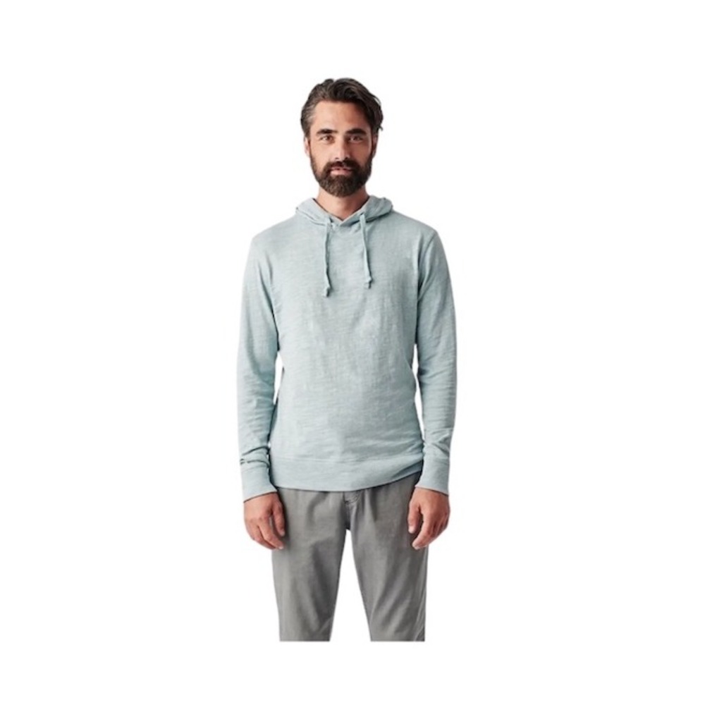 Faherty Mens Organic Cotton Slub Hoodie Light Blue Heathered Pullover Medium